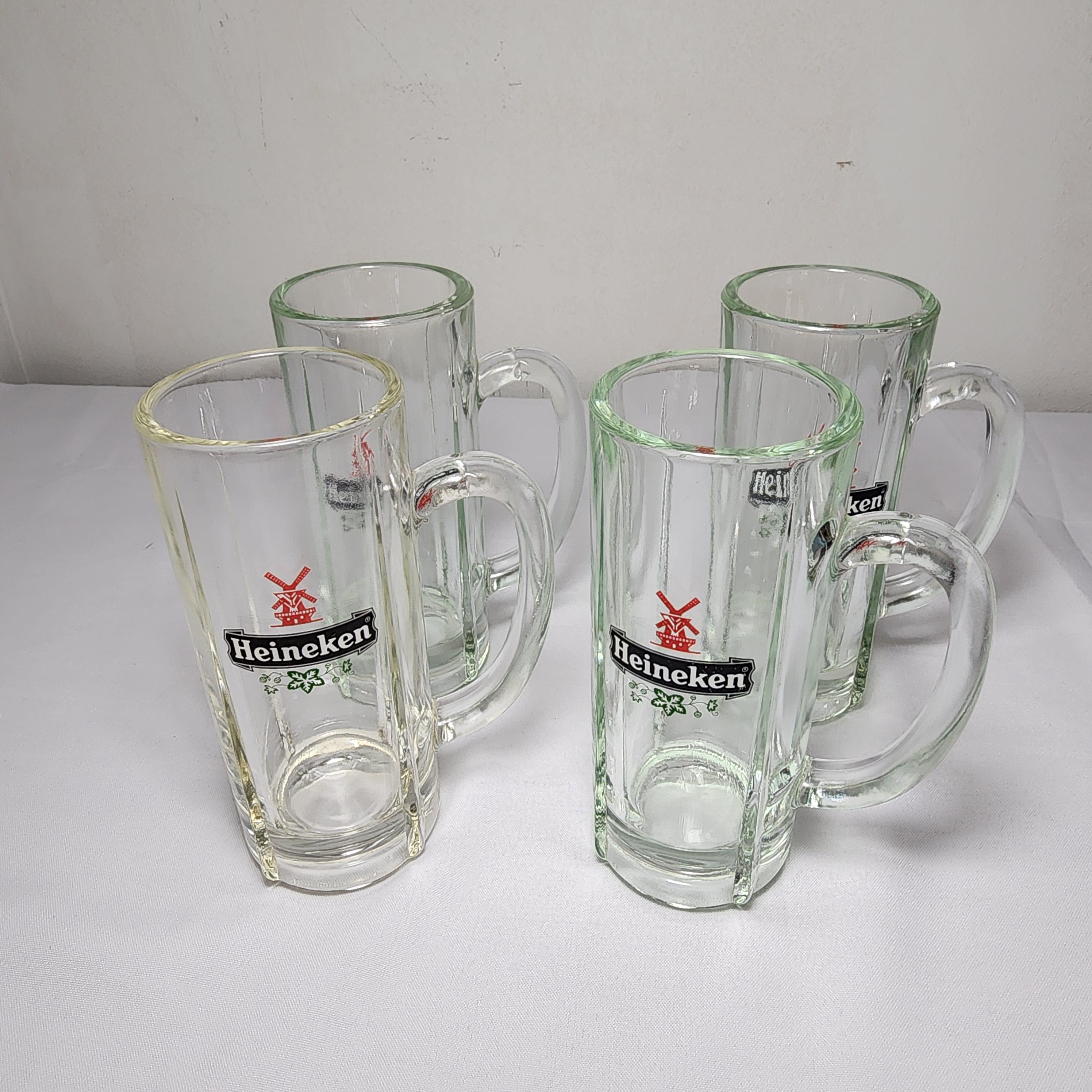 Vintage 1980's "Heineken Heavy Glass Beer Steins" (6.5" Tall)