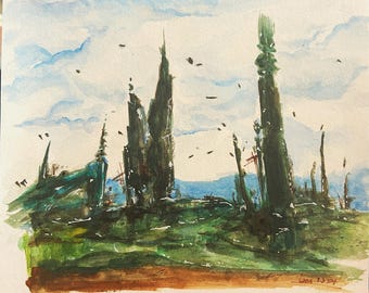 Original Watercolour Painting, WaterColour, Architectural Illustration,Decorative painting, WaterColour, Personalized Christmas Gift for Mom