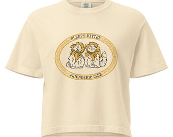 Sleepy Kitten Friendship Club: Crop Top Tee - Best Friends Gift - Cream
