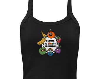 I Love My Fruity Friends: Rainbow Women’s Ribbed Tank Top - LGBTQIA+ Pride Gift - Dark Colors