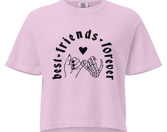 Skeleton Best Friends Forever: Crop Top Tee - Friendship Gift - Black Font