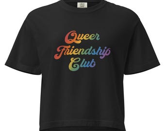Queer Friendship Club: Rainbow Crop Top Tee - LGBTQIA+ Pride Gift - Dark Colors