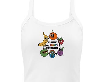 I Love My Fruity Friends: Rainbow Women’s Ribbed Tank Top - LGBTQIA+ Pride Gift - Light Colors