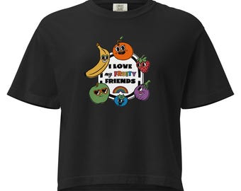 I Love My Fruity Friends: Rainbow Crop Top Tee - LGBTQIA+ Pride Gift - Dark Colors