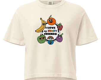 I Love My Fruity Friends: Rainbow Crop Top Tee - LGBTQIA+ Pride Gift - Light Colors