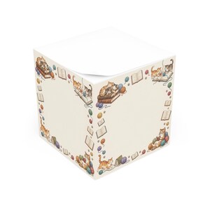 Cat & Yarn Note Cube — Cute Desk Sticky Note Block with Reading Cats Border