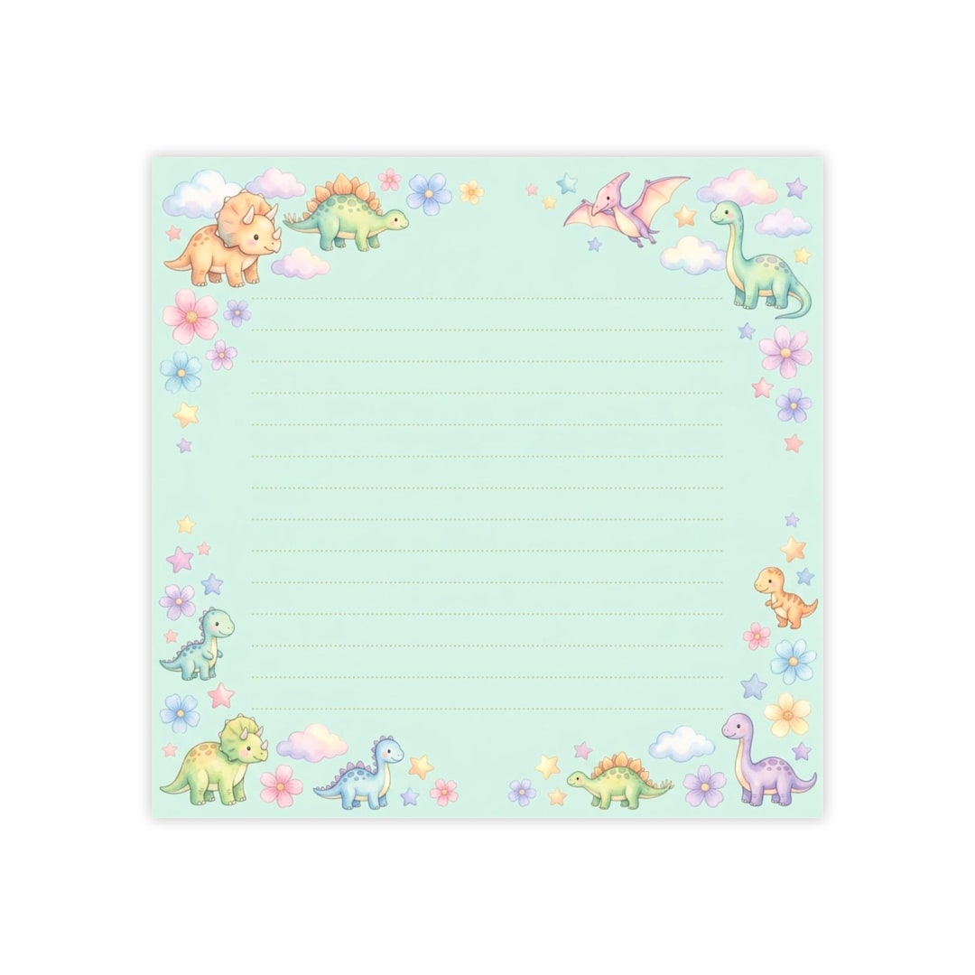 Dinosaur Floral Lined Post-it Notes - Cute Pastel Dino Sticky Note Pads ...