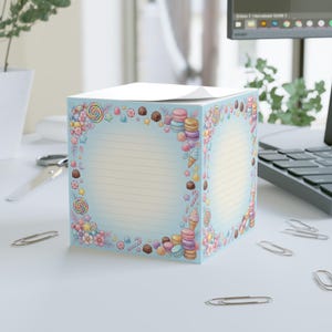 Candy Border Note Cube | Lined Memo Sticky Notes, Pastel Sweets Stationery