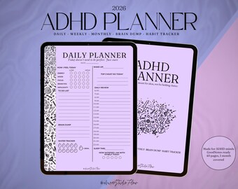 ADHS Digitaler Planer 2026 | Täglich, Wöchentlich, Monatlich, Brain Dump, Habit Tracker (Instant Download)