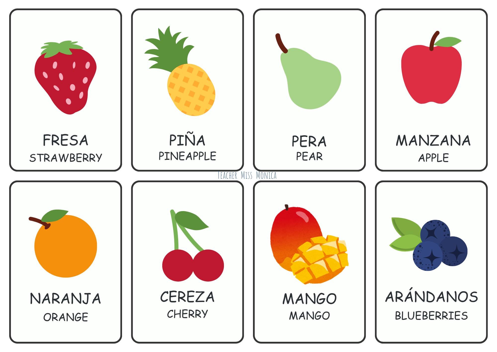 Spanish English Fruit Flashcards + Activity Pack - Etsy