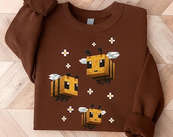 Unisex Pixel Bees Gamer Sweatshirt Cozy Pixel Art Crewneck  gift