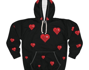 Unisex Pixel Herzen Gamer Hoodie Gemütliches Pixel Art Rundhals Geschenk