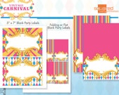 Vintage Carnival Circus Printable Blank Party Label Package - DIY Print - Pink & Aqua