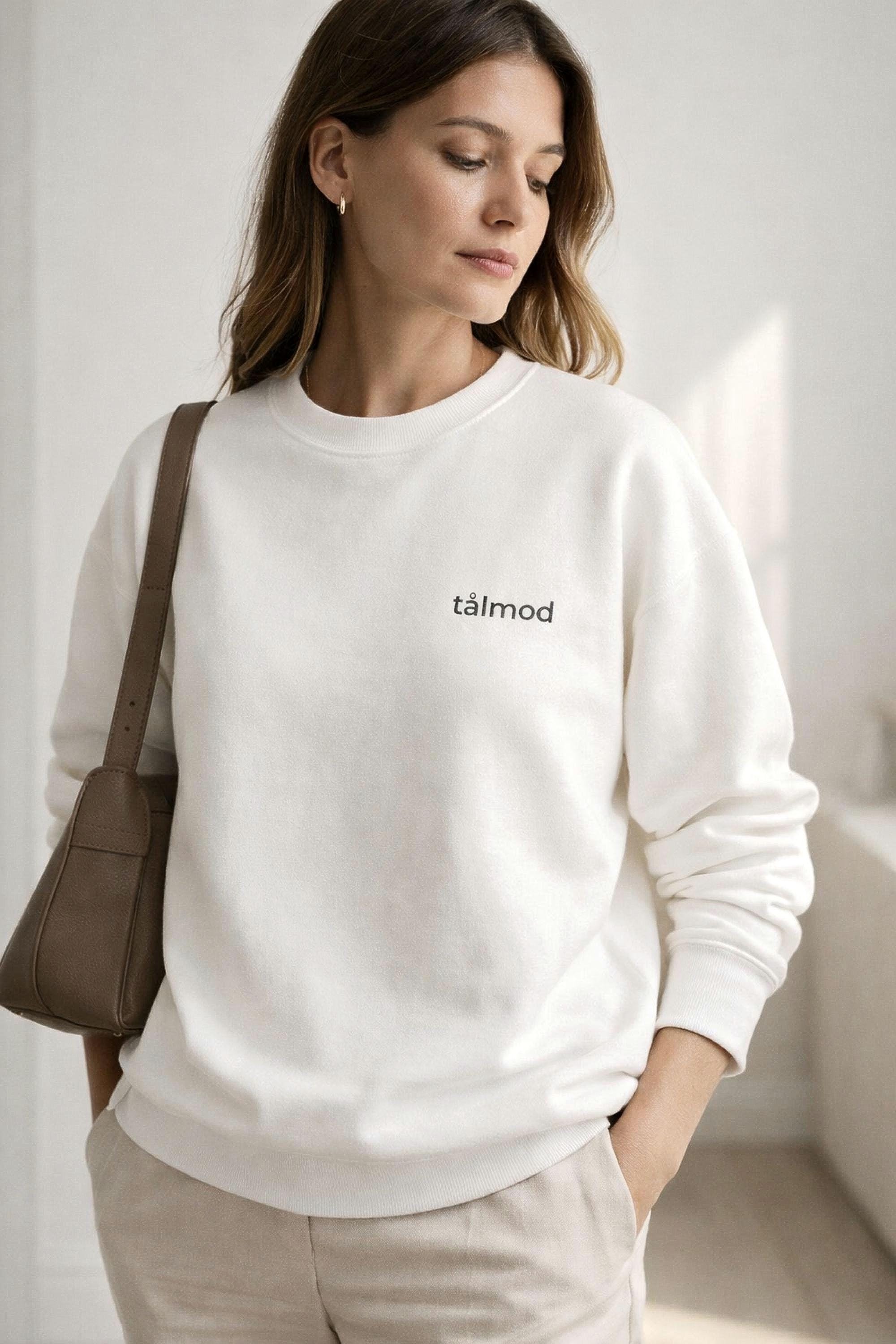 Scandinavian Minimalist Embroidered Sweatshirt, Danish Word Crewneck with Tålmod Embroidery, Calm Neutral Sweatshirt
