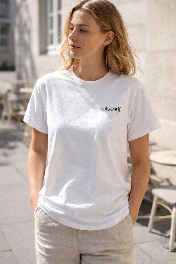Minimalist Embroidered T-Shirt, Solstrejf Danish Ray of Sunlight, Quiet Luxury White Tee, Capsule Wardrobe Essential, Clean Girl Aesthetic