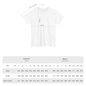 T-shirt size chart and fit guide, unisex sizing reference, minimalist apparel measurement chart