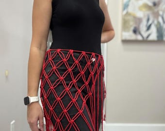 Handmade Macrame Fringe Belt, Boho Festival Skirt Cover-Up