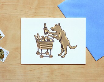 Ski Racer Dog Letterpress Card