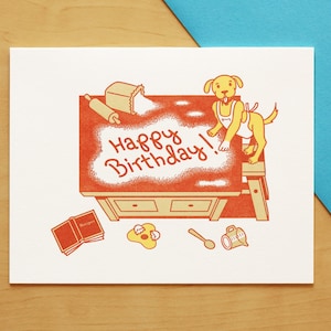 Baker Dog Hand-printed Letterpress Happy Birthday Card
