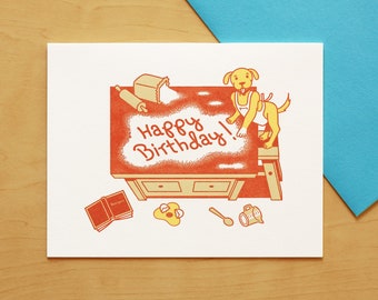 Baker Dog Hand-printed Letterpress Happy Birthday Card