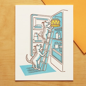 Dogs Stealing Birthday Cake Hand-printed Letterpress Card