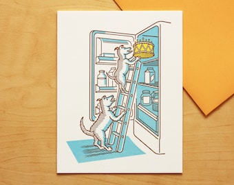 Dogs Stealing Birthday Cake Hand-printed Letterpress Card