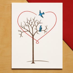 Lovebirds Hand-printed Letterpress Card for Valentine&#39;s, Anniversary