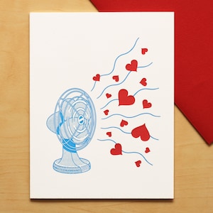 Flying Hearts Hand-printed Letterpress Card for Anniversary, Valentine&#39;s Day or Just Love