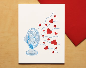 Flying Hearts Hand-printed Letterpress Card for Anniversary, Valentine's Day or Just Love