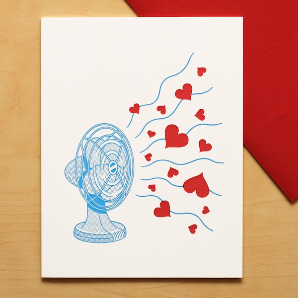 Flying Hearts Hand-printed Letterpress Card for Anniversary, Valentine's Day or Just Love