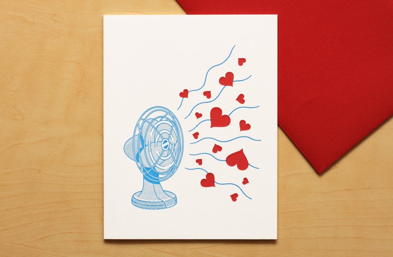 Flying Hearts Hand-printed Letterpress Card for Anniversary, Valentine's Day or Just Love image 1