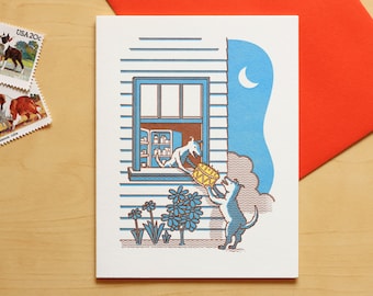 Birthday Cake Dog Thieves Hand-printed Letterpress Card