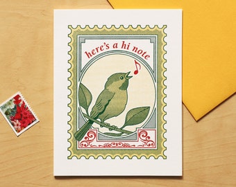 Hi Note Hand-printed Letterpress Bird Song Card