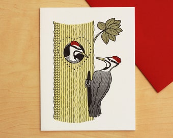 Woodpeckers Hand-printed Letterpress Card for Anniversary, Valentine's Day or Just Love