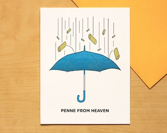 Penne from Heaven hand-printed letterpress greeting card