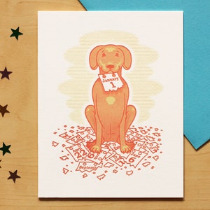 Happy New Year Holiday Dog Hand-printed Letterpress Card