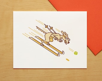 Ski Racer Dog Hand-printed Letterpress Card