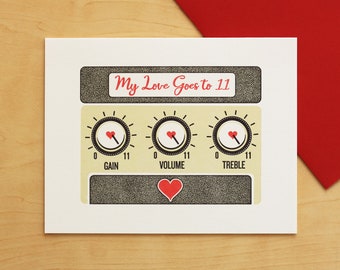 My Love Goes to 11 -- Hand-printed Letterpress Card for Valentine's, Anniversary, Love