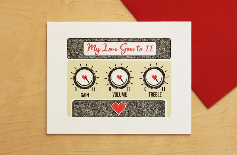 My Love Goes to 11 Hand-printed Letterpress Card for Valentine's, Anniversary, Love image 1