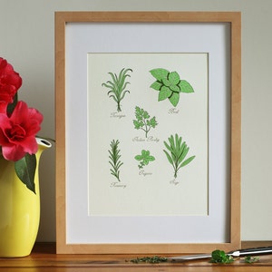 Garden Herbs Letterpress Wall Art / Kitchen Art Print