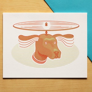 Heli-Dog Hand-printed Letterpress Card