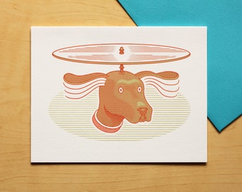 Heli-Dog Hand-printed Letterpress Card
