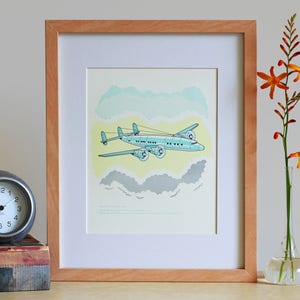 Letterpress Wall Art Airplane LaGuardia / Constellation Art Print image 1