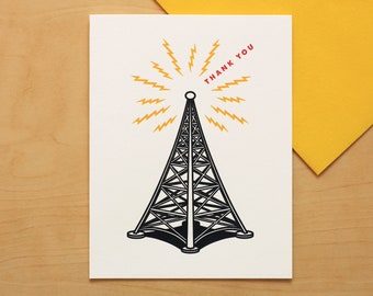 Radio Tower "Thank You" Hand-printed Letterpress Card