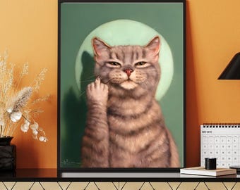 Sassy Cat Printable Poster | Digital Wall Art | Bold Animal Decor | Middle Finger Art