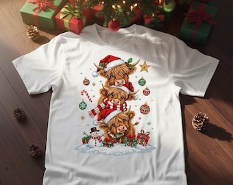 Christmas Highland Cow Stack PNG SVG: Festive Coo Art (Digital Download)