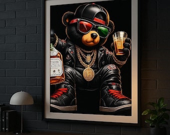 Hip-Hop Bear Illustration | Digital Wall Art Decor | Urban Art Print | Instant Download Files