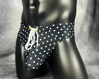 Herren Black & White Polka Dot Badeanzug
