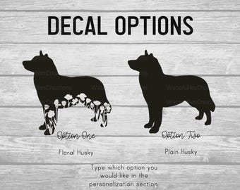 Siberian Husky Vinyl Decal, Floral or Plain Dog Sticker