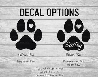 Dog Paw Heart Decal, Personalized Vinyl Sticker, Dog Lover Gift